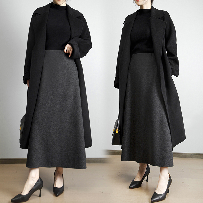 醋酸羊毛半身裙秋冬高腰气质显瘦韩版百搭冬季加厚过膝A字裙长裙