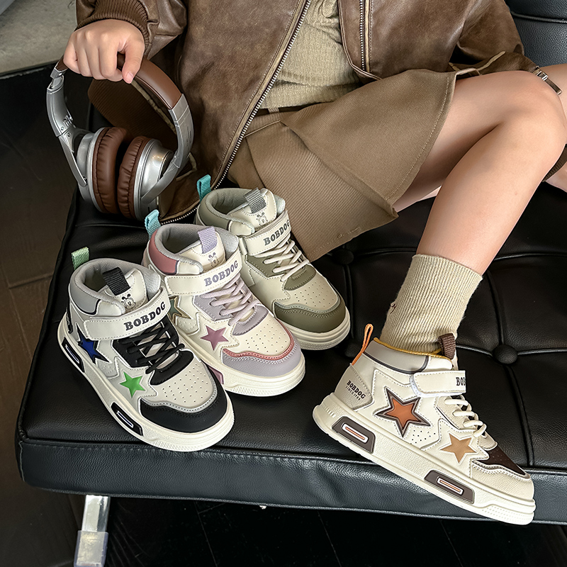 巴布豆儿童运动鞋2025春秋新款男童小高帮防滑软底跑步鞋老爹鞋潮