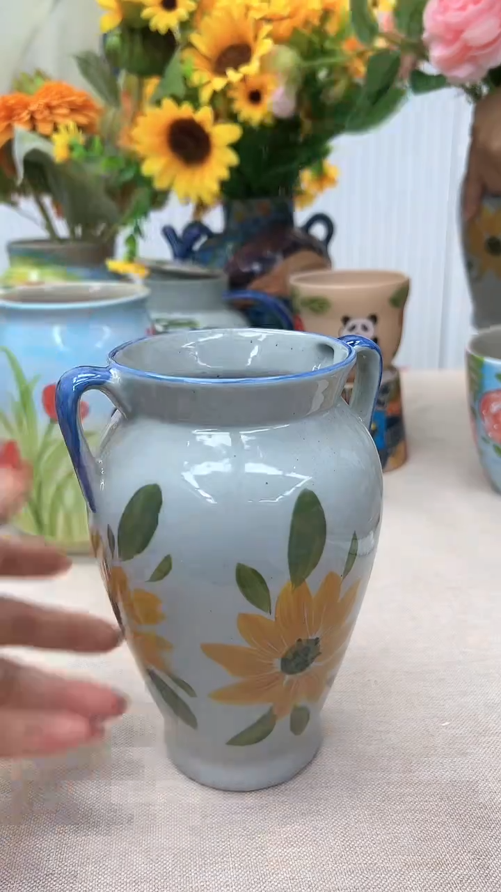 【闪购商品】罐双耳花瓶【扒花牡丹】