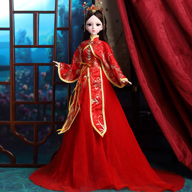 60厘米红色款式古风经典中国古装女孩仿真玩偶儿童套装精美礼盒装