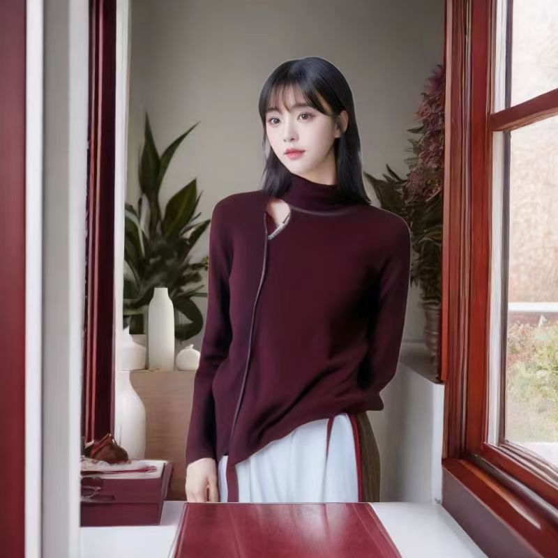 秋冬秋新款重工镂空半高领打底衫百搭洋气长袖纯色针织衫毛衣女