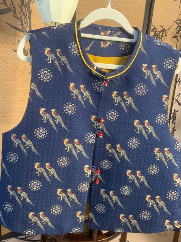 蓝色翟鸟老宋锦马甲