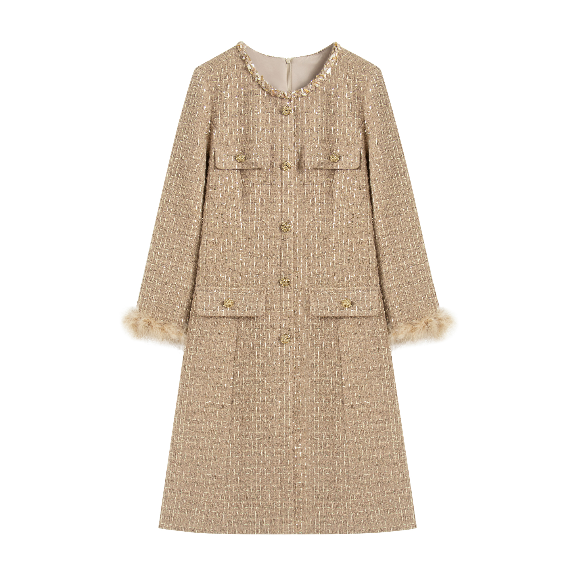 【南油畅姐】小香风显瘦气质长袖时尚中长款名媛秋冬连衣裙