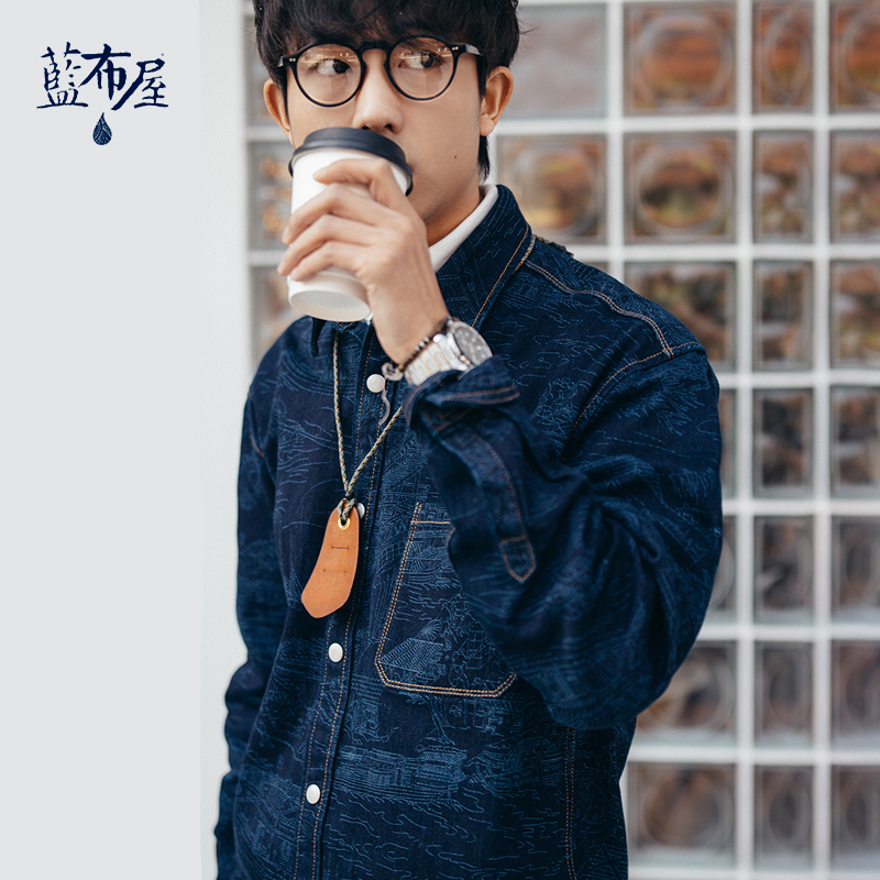 镭射「清明上河图」蓝布屋12盎司高级感丹宁牛仔衬衫外套TKBLSHT303