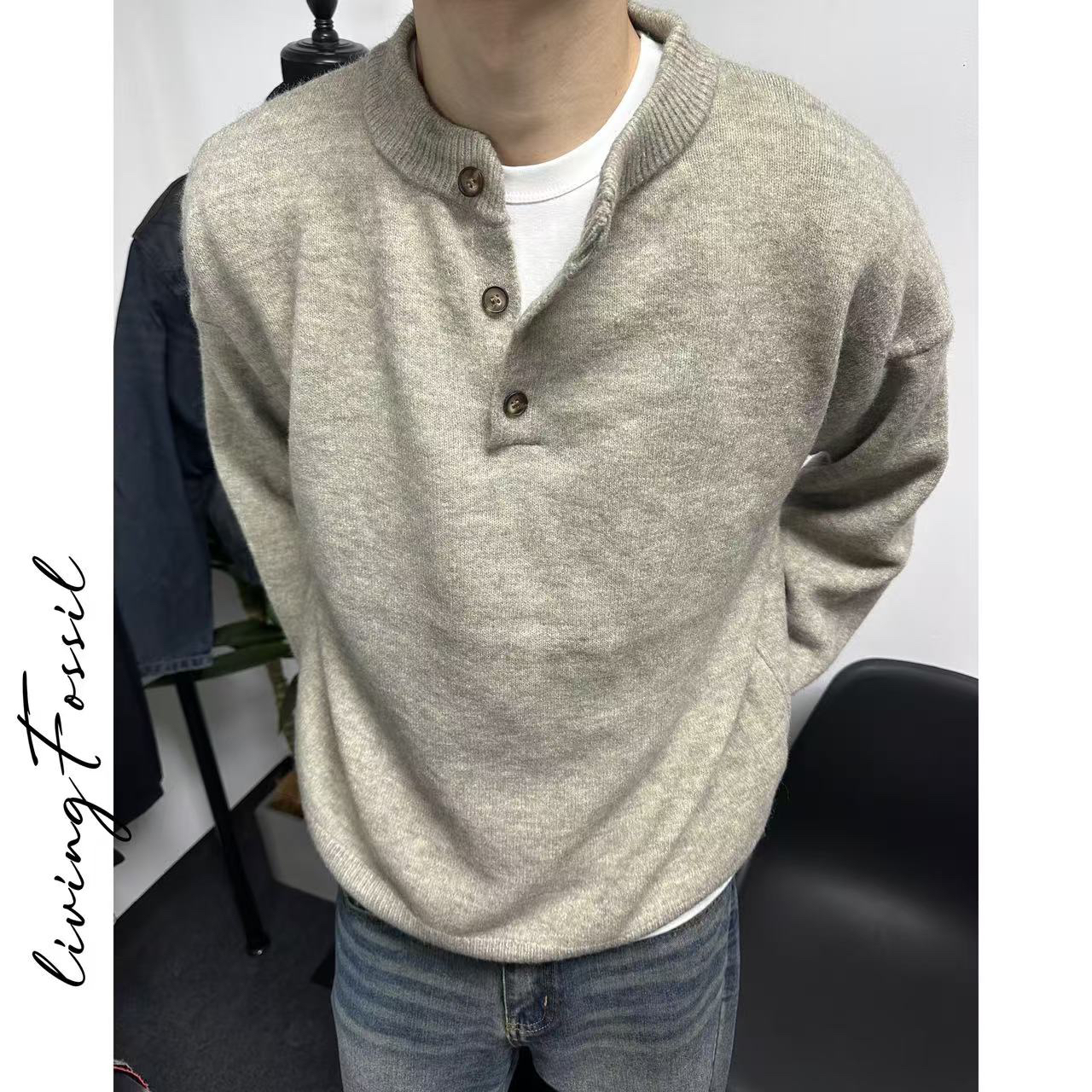 秋冬新款潮流亨利领针织衫Cleanfit舒适休闲宽松毛衣男女同款