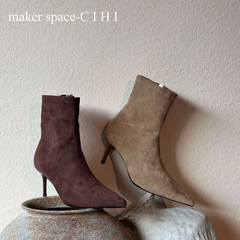 Cihi設計'makerspace'-592【暮色山谷】绒面尖头高跟短筒拉链靴