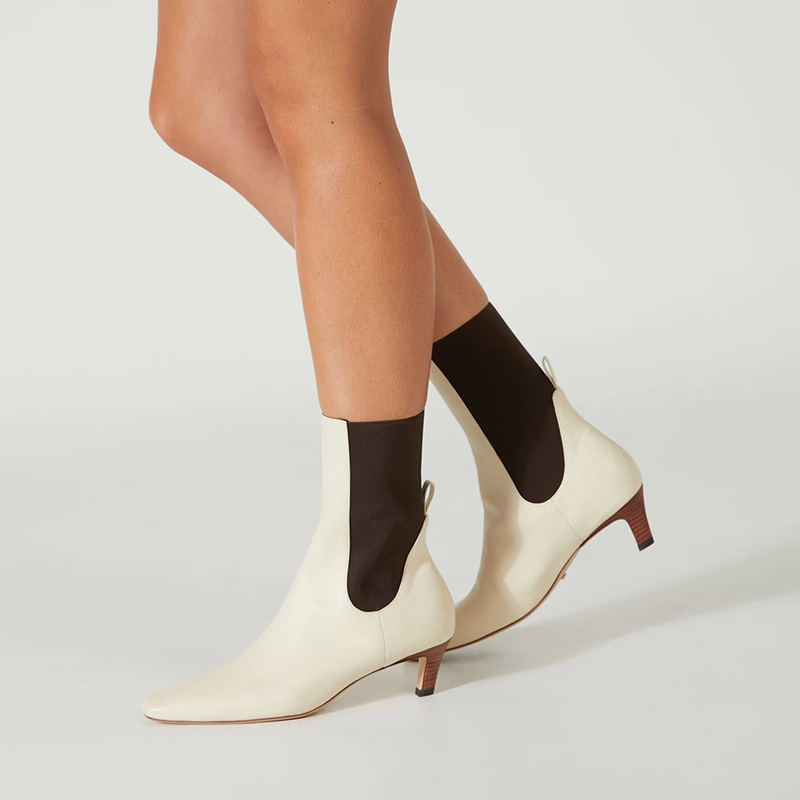 TONYBIANCO秋冬新款方圆头穿套式弹力面料拼接小猫跟短靴Verona