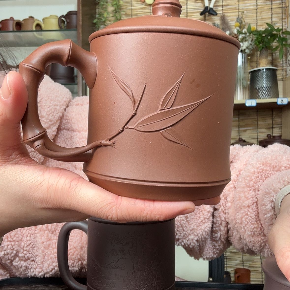 【闪购商品】紫砂茶杯底槽清竹节贴竹叶微微花泥