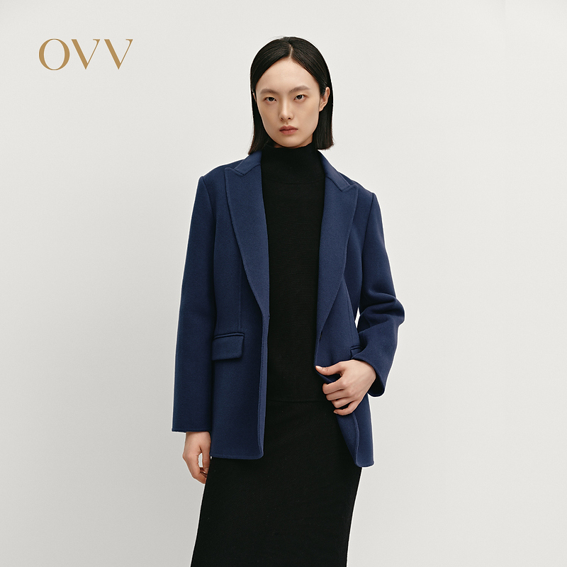 OVV秋冬新女装戗驳领一粒扣休闲通勤羊毛西服外套GWXAJ34111A