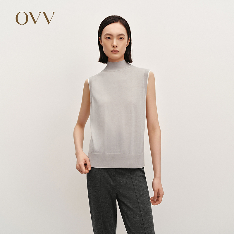 【黄金羊毛】OVV秋冬新女装舒弹半高领无袖针织背心GNZGJ34102A