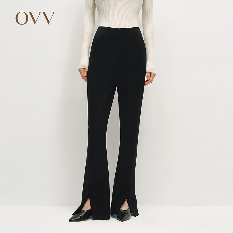 OVV秋冬新女装时尚简约开衩设计职场通勤微喇休闲裤GKCAJ34105A