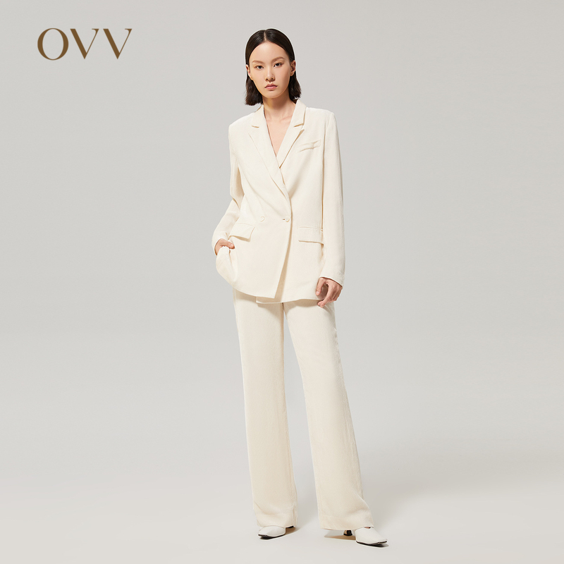 OVV秋冬新款女意大利进口丝绒灯芯绒直筒套装西裤GTXFJ32103A