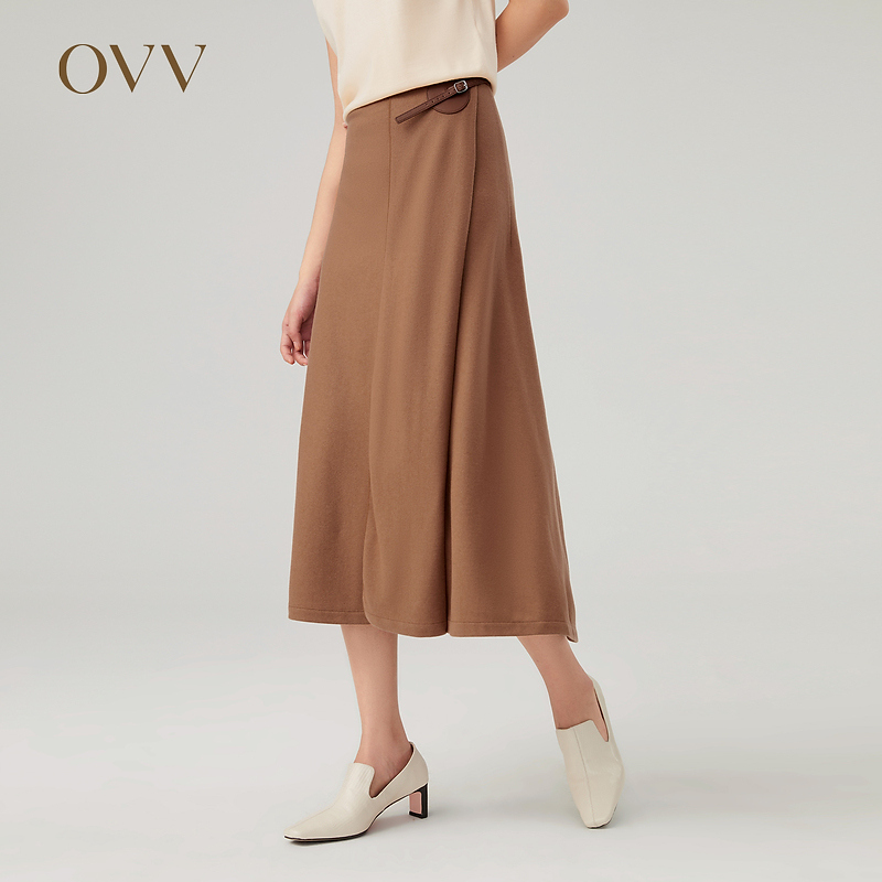 【云朵羊毛】OVV秋冬新款女装针织拼接设计中长款半裙
