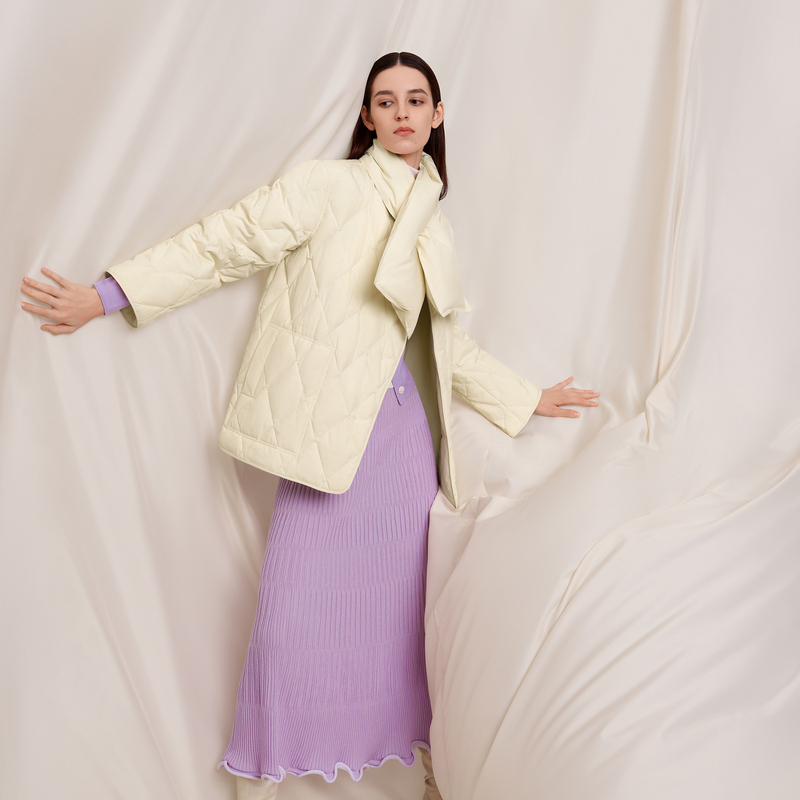 OVV秋冬新款女装不规则门襟可拆卸围巾桃绒羽绒服外套