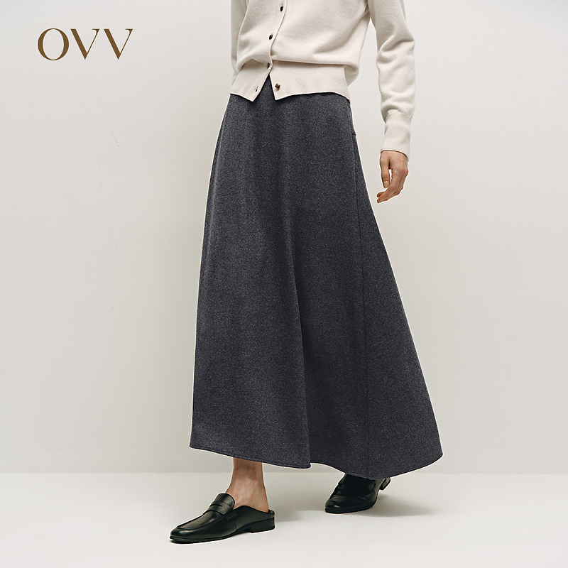 OVV秋冬新女装经典美丽诺羊毛混纺斜纹A字半身裙GQDDW34004A