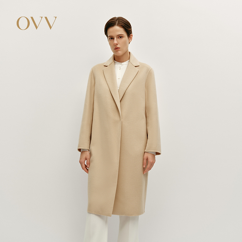OVV秋冬新女装经典平驳领中长休闲通勤羊毛混纺大衣GWDAJ44110A