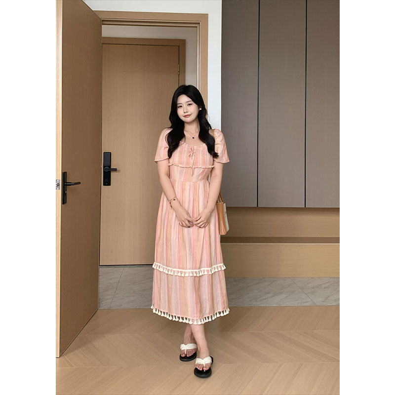 知葵微胖定制【月下山茶】简约温柔方领显瘦连衣裙12243L5232