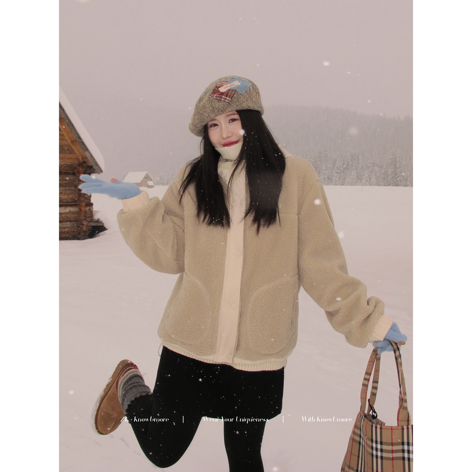 知葵微胖定制【冰雪奶糕】冬季毛毛外套女时尚保暖短外套12243D7847