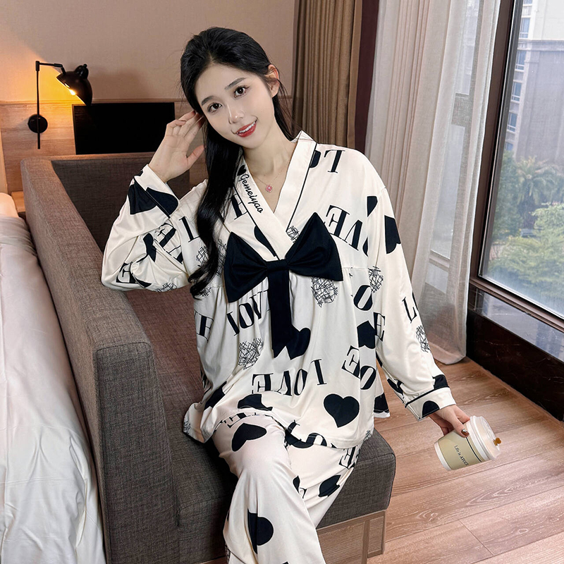2025年新款睡衣女套装春秋季长袖网红爆款甜美蝴蝶结可外穿家居服