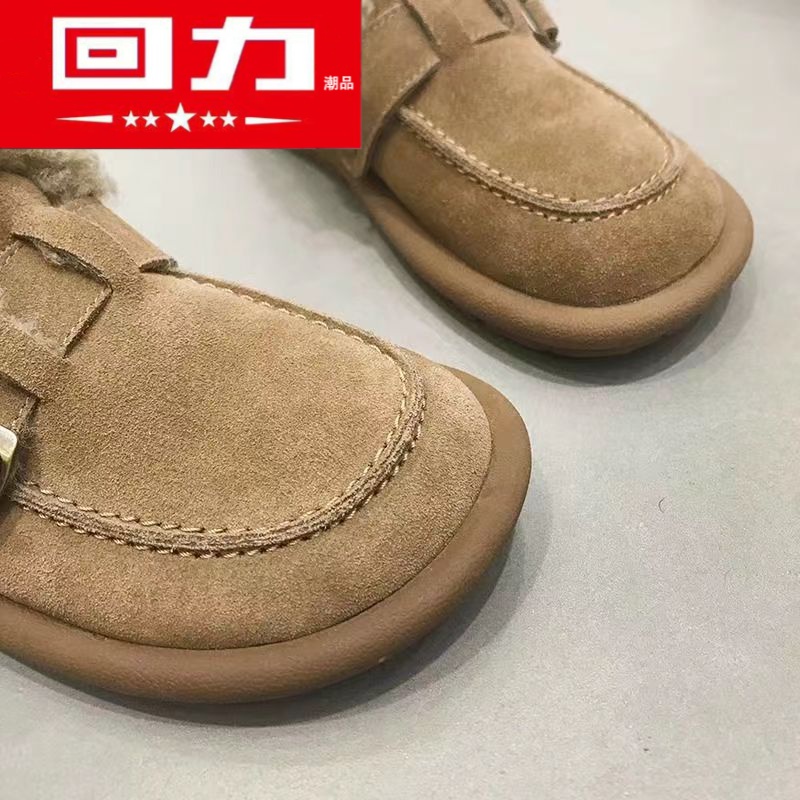回力潮品复古羊羔毛勃肯鞋女2023新款加绒毛毛豆豆鞋冬季保暖棉鞋