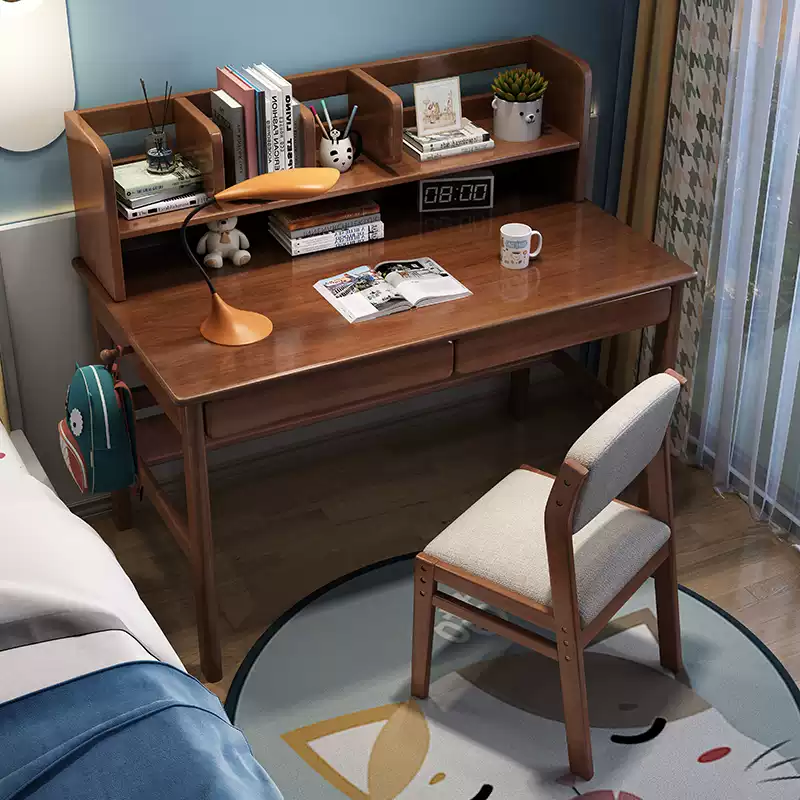 实木书桌儿童学习桌家用中小学生初中生写字桌卧室床头写作业桌子
