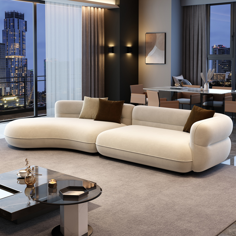 意式轻奢磨砂布沙发设计师弧形大小户型现代简约艺术客厅布艺沙发