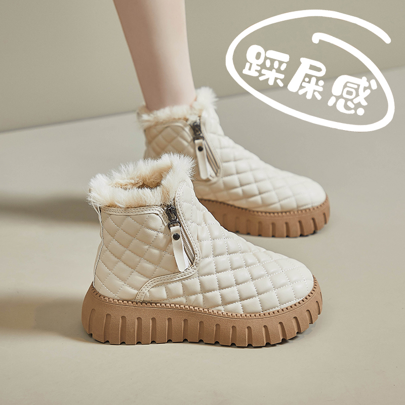 旺贝回力女鞋真皮雪地靴女2023冬季加绒保暖东北大棉鞋小码皮毛一