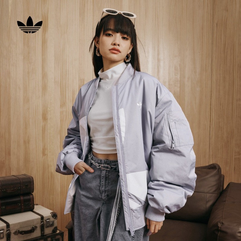 流光风 阿迪达斯三叶草男女款经典运动立领夹棉外套adidas JX7066