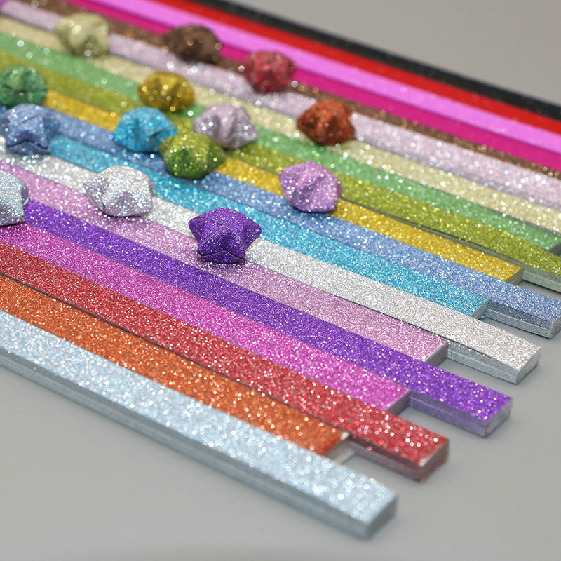 星星折纸闪粉星星纸条幸运星彩纸折儿童手工五角星材料亮粉星星纸