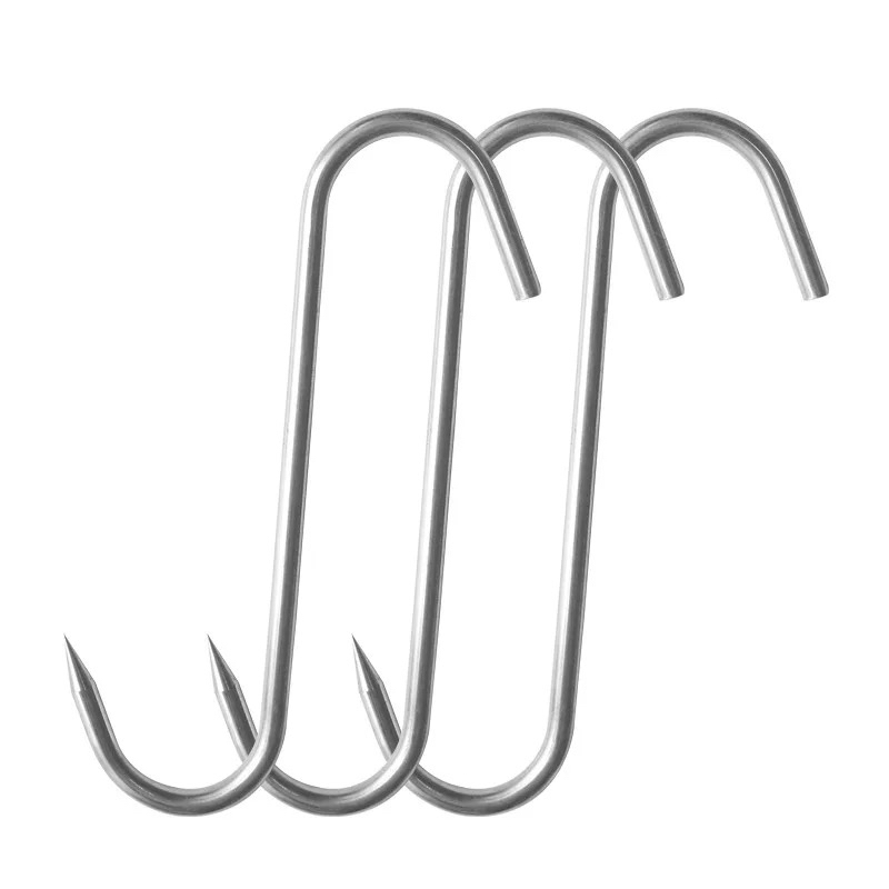 不锈钢实心加粗无痕晾晒浴室服装店免打孔强力S腊肉勾。挂肉勾。