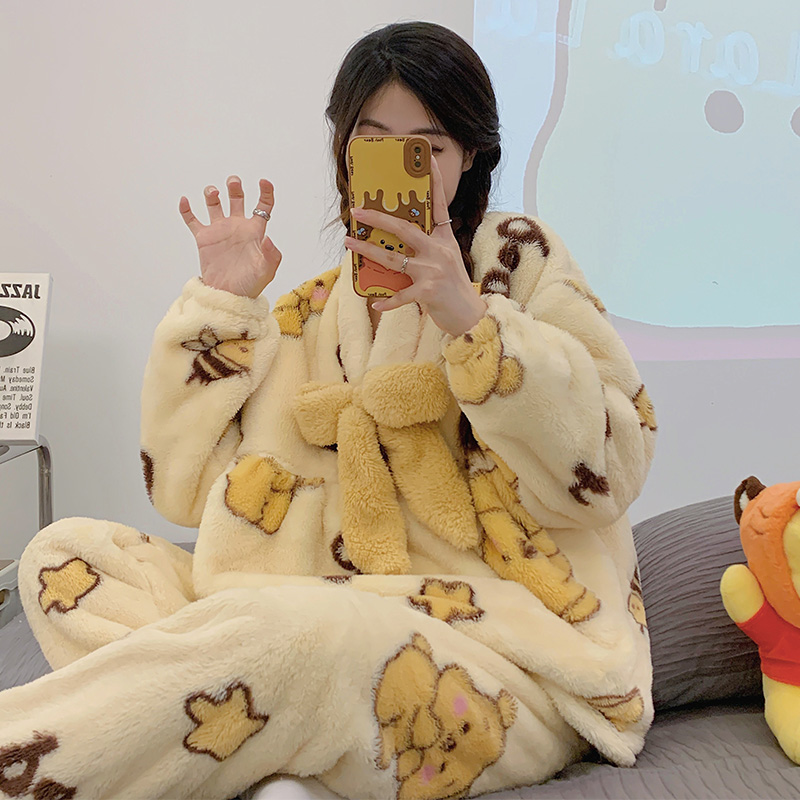珊瑚绒睡衣女秋冬2023年新款法兰绒高颜值保暖家居服加厚加绒套装