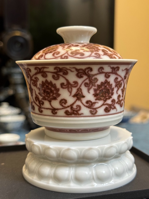 手绘釉里红缠枝莲两才盖碗兰亭序陶瓷纯手工胭脂红描金鱼藻纹矾红