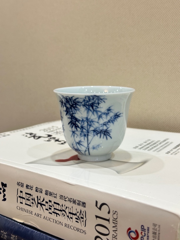 素作青花手绘竹影主人杯