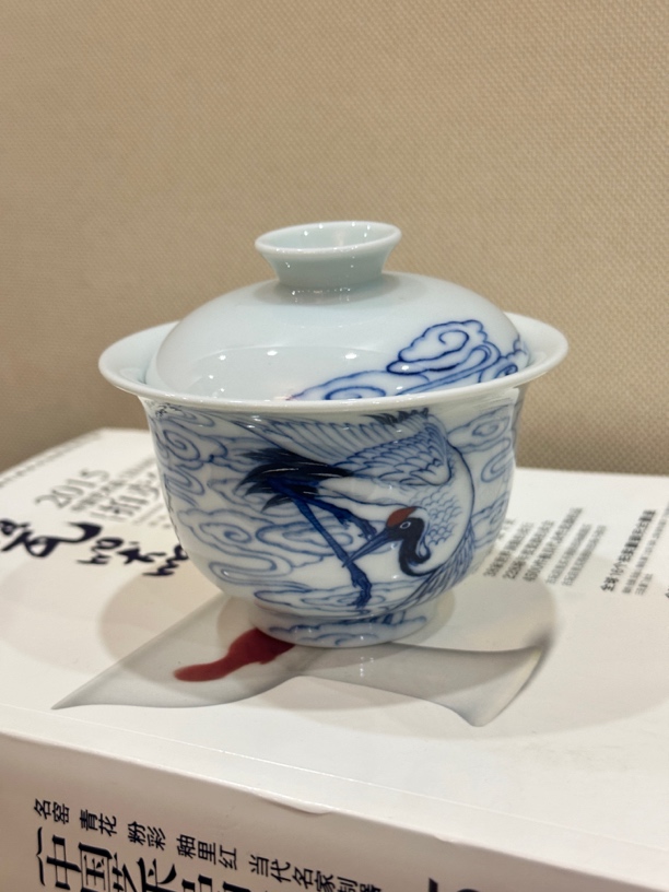 素作 青花手绘盖碗