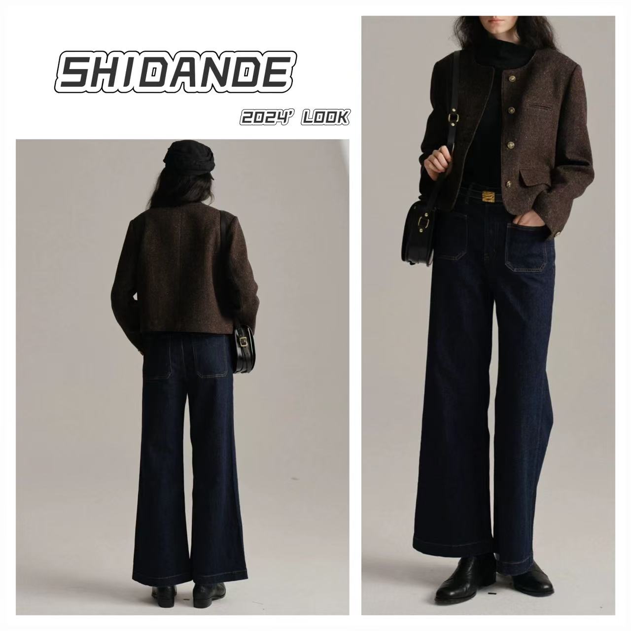 秋冬时尚百搭加绒高腰显瘦直筒牛仔裤1178