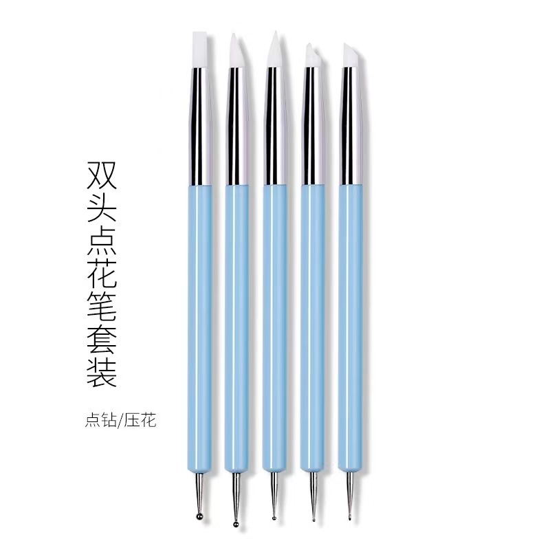 美甲双头点珠笔硅胶笔点钻笔点花笔5支套装美甲工具压花笔初学者