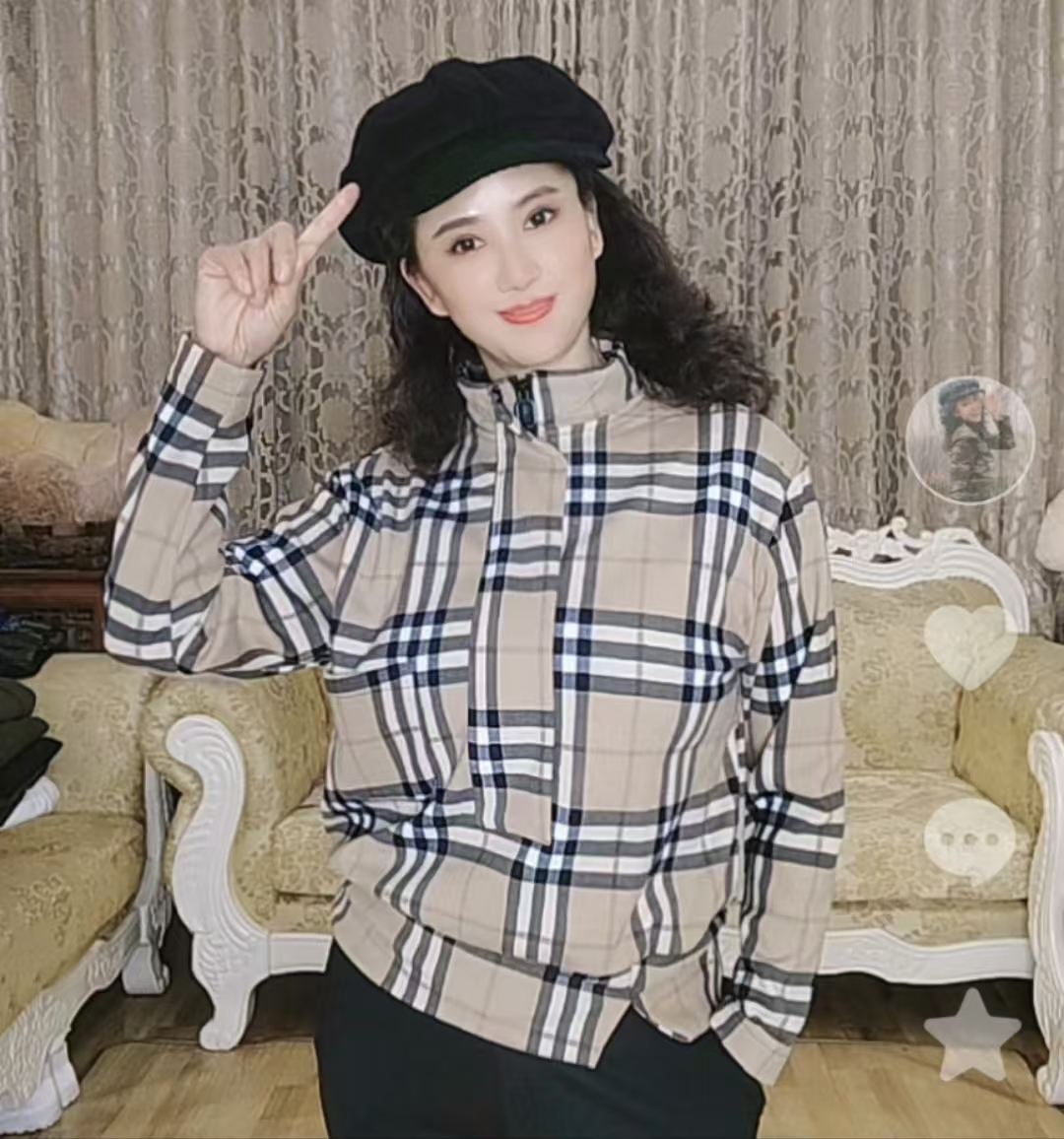 清风酷女郎卡其格子高弹加绒上衣