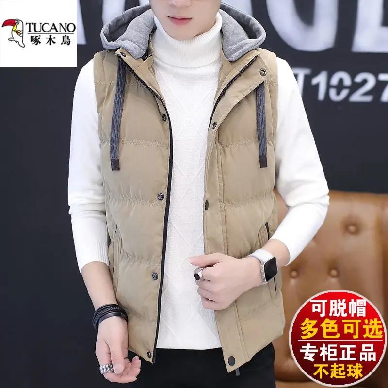 啄木鸟可脱帽棉马甲男秋冬坎肩背心青年无袖帅气棉马褂子潮流