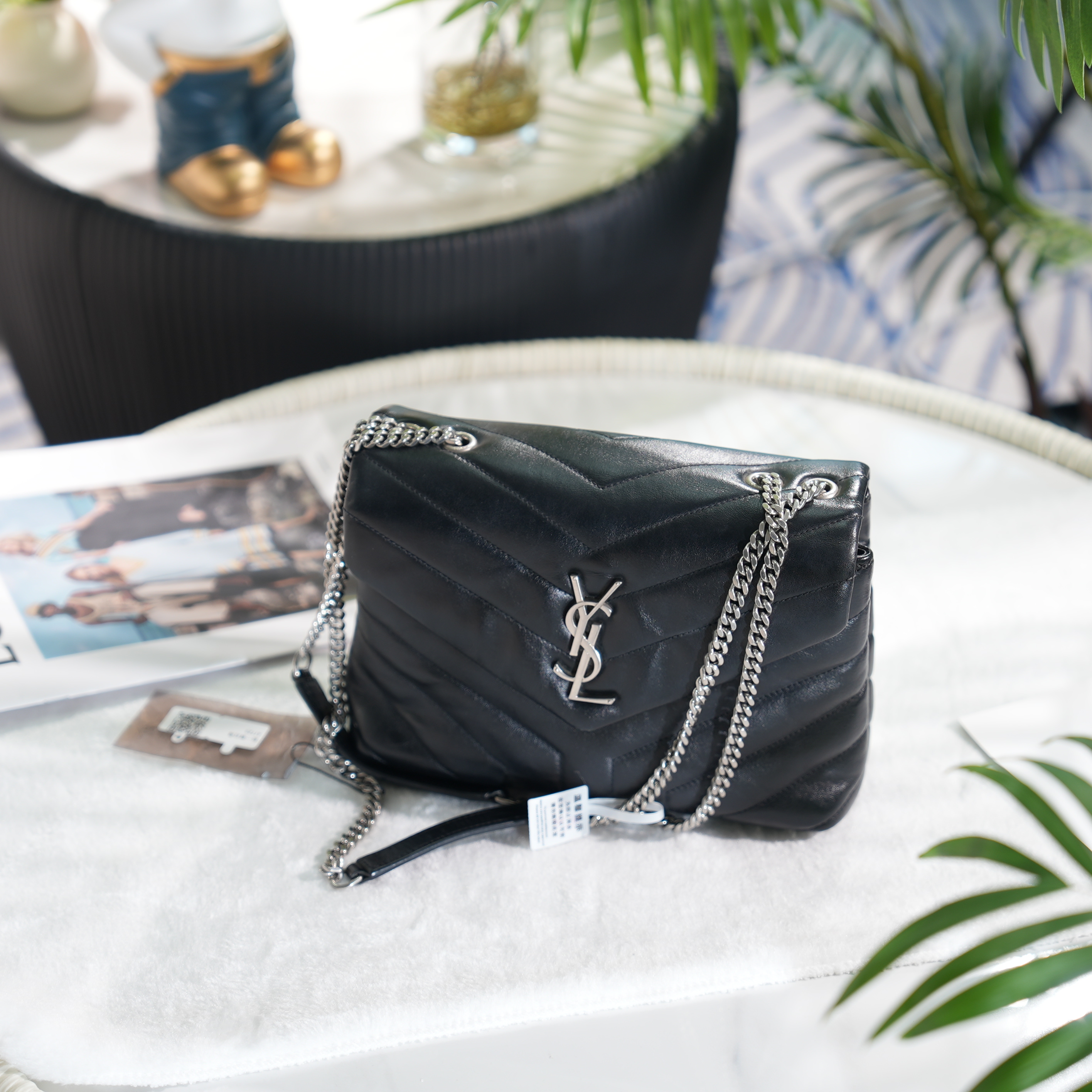 95新 YSL/圣罗兰 信封包 单肩斜跨包 黑银  达人专属47725