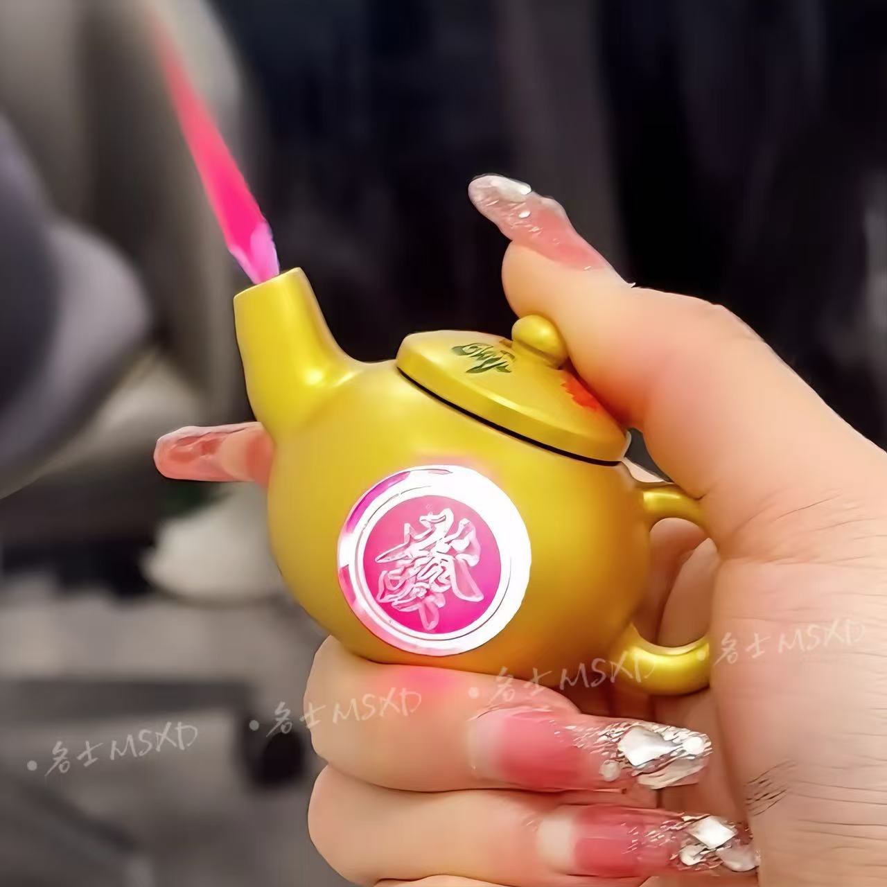 高档发光旋转茶壶打火机把把胡潮玩复古炫酷摆件创意网红送男女友