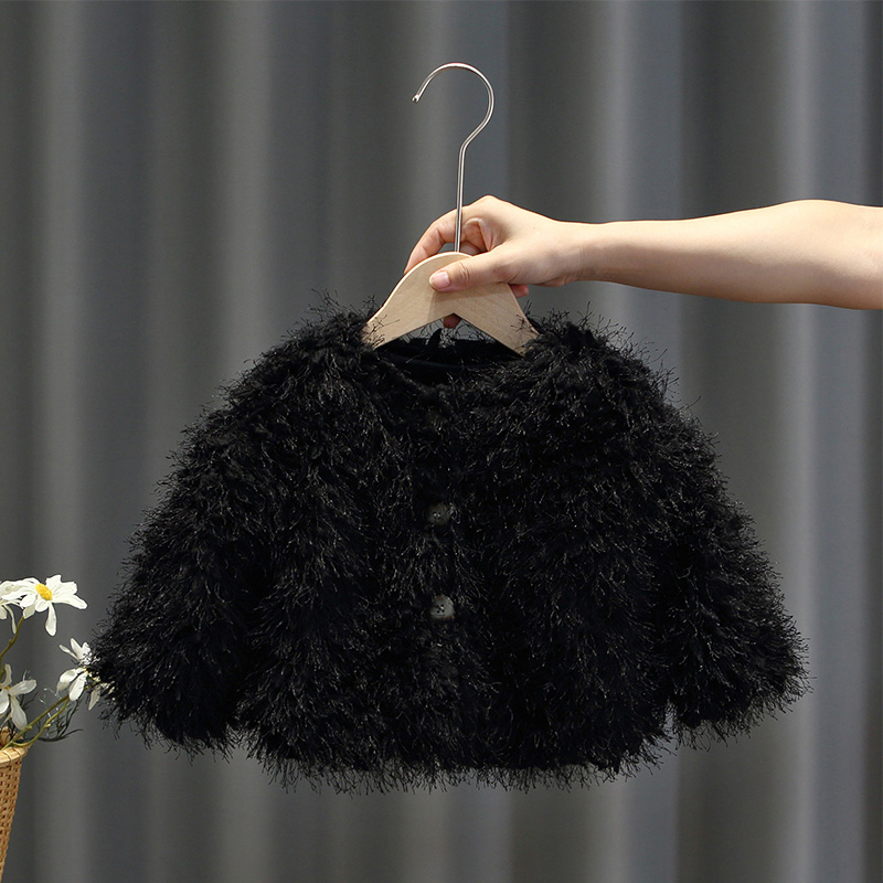 女童洋气加绒外套2024秋冬装新款小女孩韩版毛毛衣儿童女宝宝棉衣