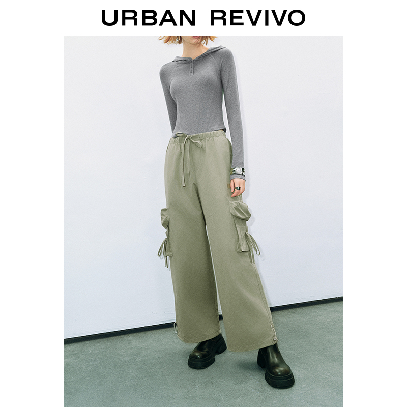 UR女装休闲工装风百搭贴袋抽绳宽腿裤UYV640005