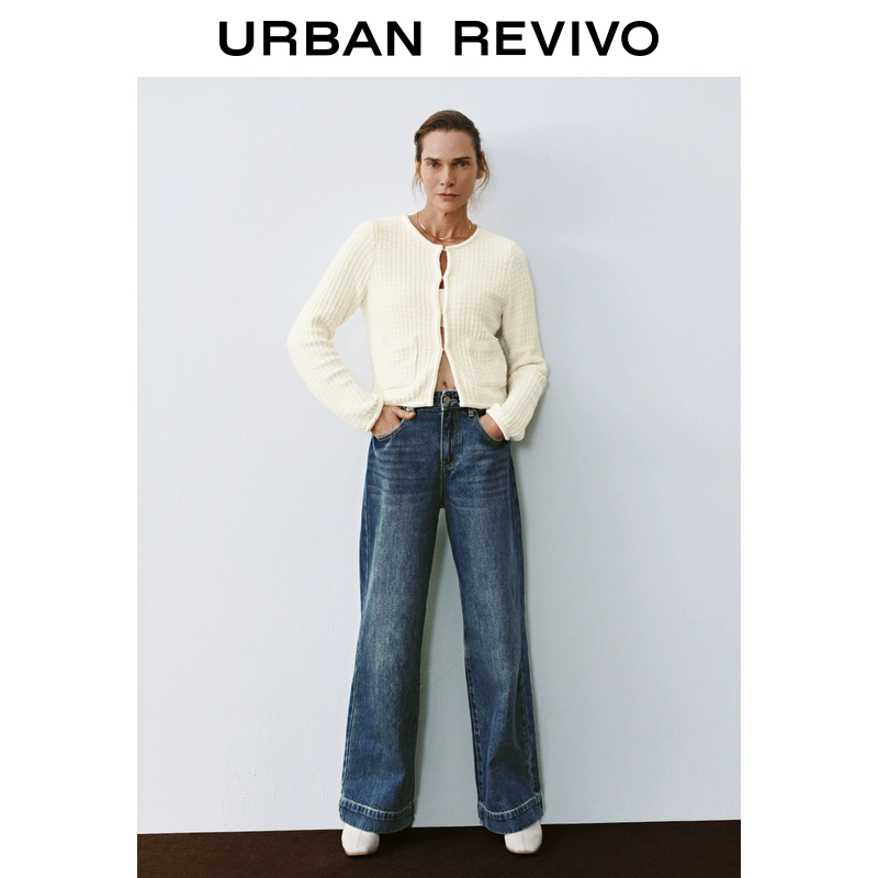 UR秋冬新款女装时髦复古水洗猫须牛仔长裤UWH840129
