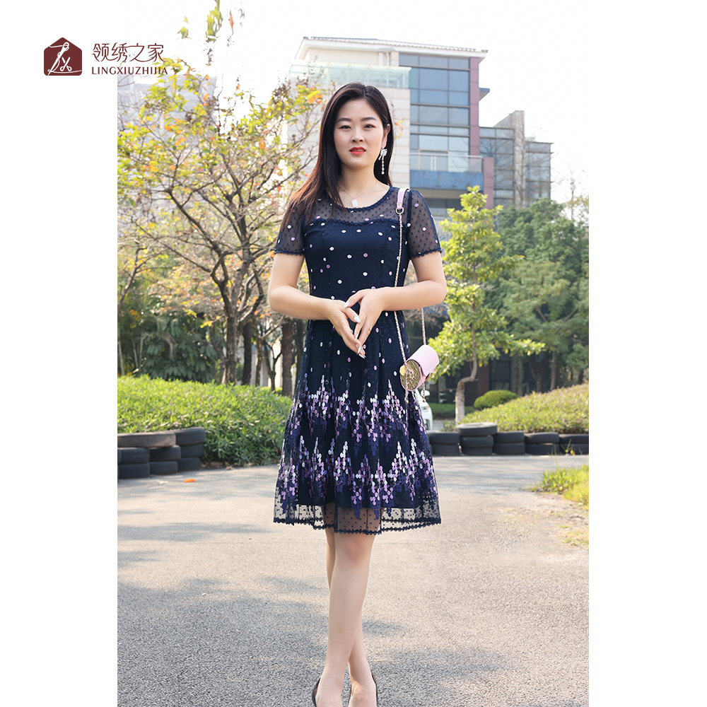 蕾丝绣花连衣裙台湾装妈妈装#L700722H-44法式收腰夏季时尚气质