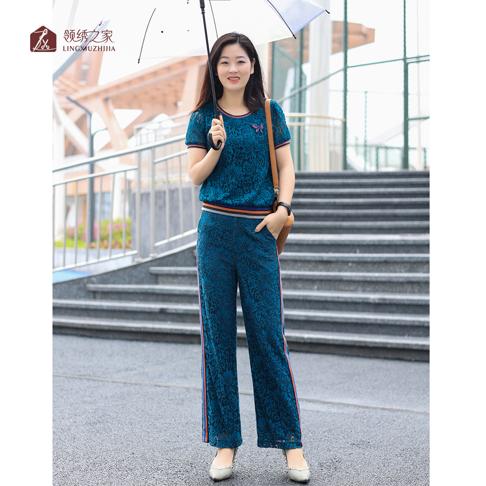蕾丝绣花拼接衬衫时尚套装#L701700A+L702700C-31夏季时尚运动
