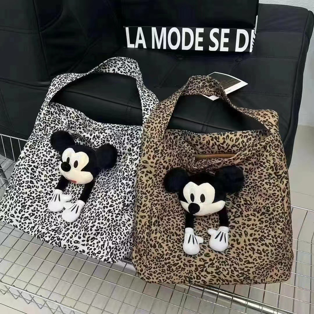 小众超火百搭豹纹包包女米奇公仔托特包大容量轻便购物袋（9316）