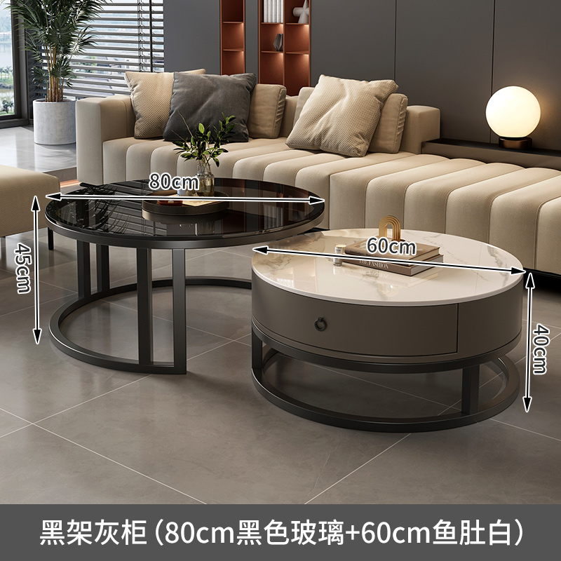 岩板圆形折叠茶几客厅家用简约小户型极简轻奢出租屋储物桌子