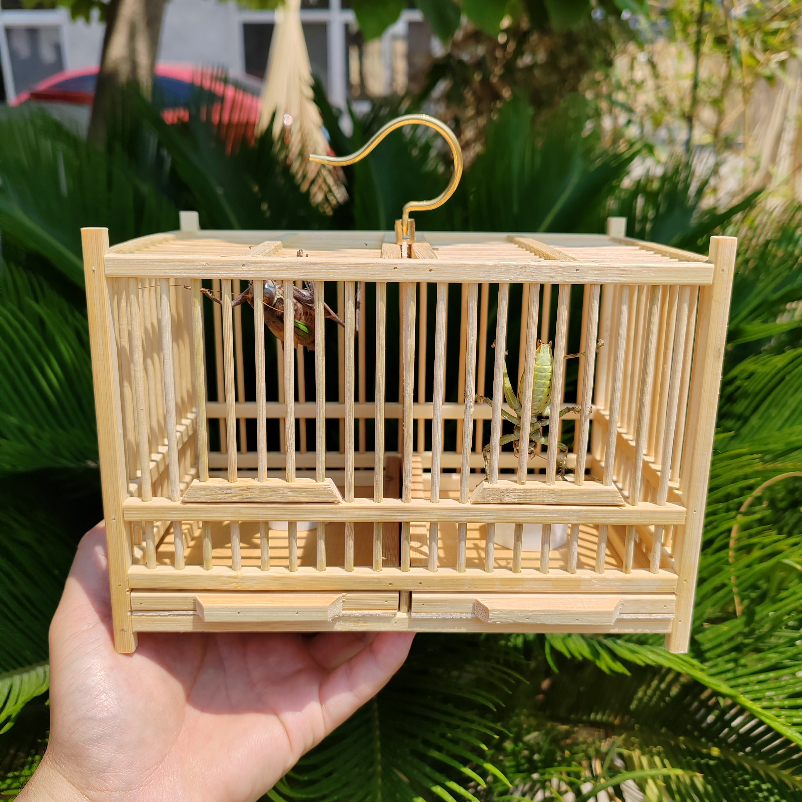 大号双格蝈蝈笼，竹制大空间