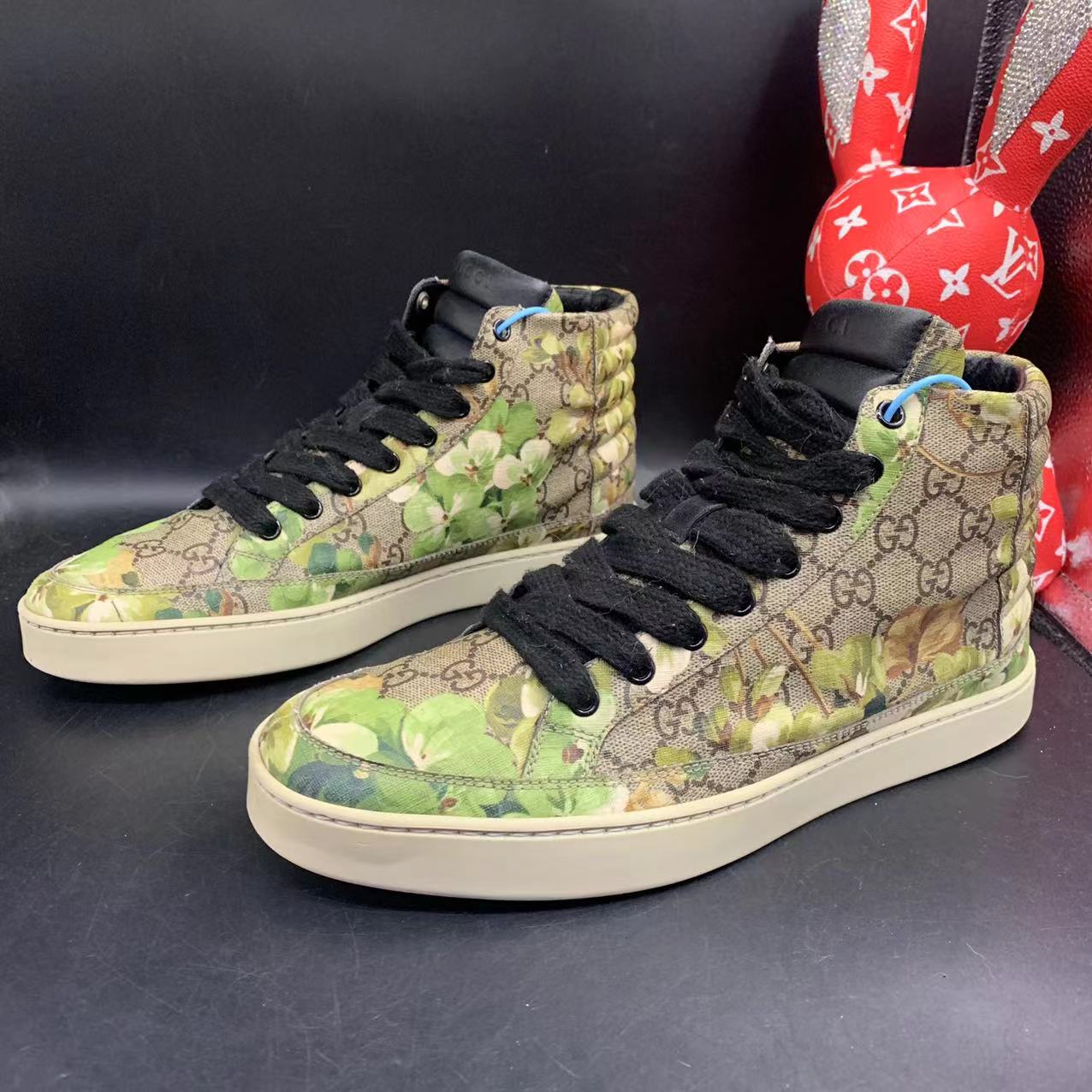 【147特惠】GUCCI/古驰 男士经典绿色花卉棕老花高帮板鞋舒适42.5欧