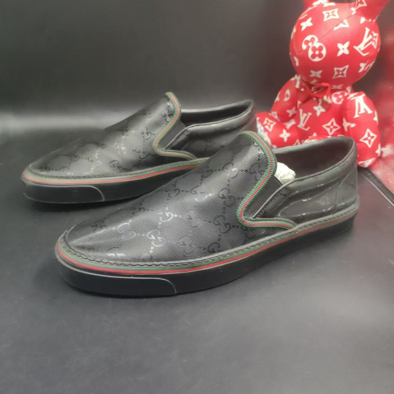【147特惠】古驰/GUCCI  经典黑色亮面老花一脚蹬百搭舒适正品41欧